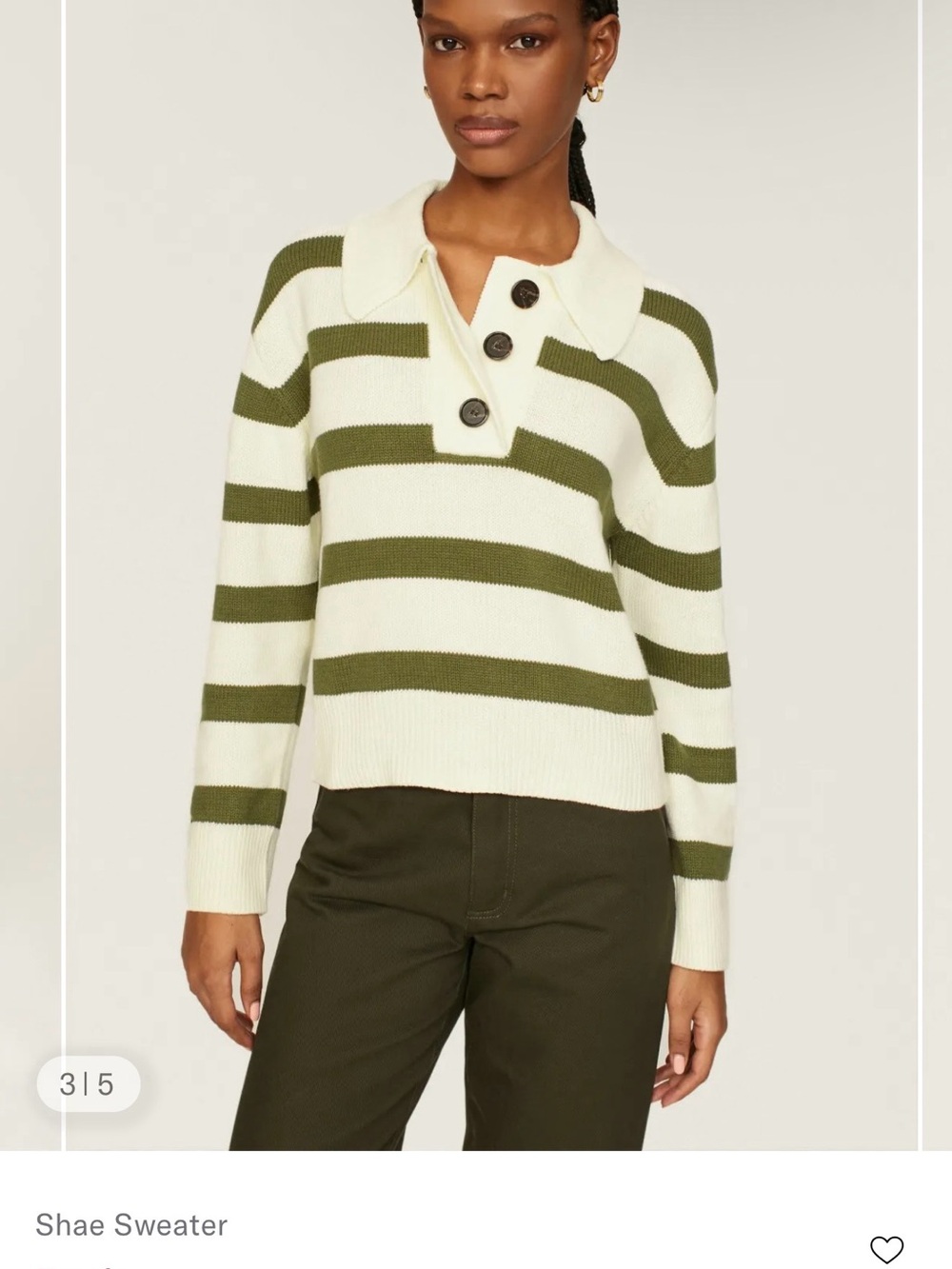 Rails Striped Olive and Cream Collared Women’s Sweater